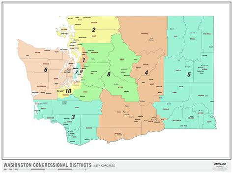Washington 2022 Congressional Districts Wall Map The Map Shop