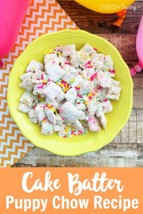 Give everyone's favorite party classic a delightful cake batter twist. Cake Batter Puppy Chow Recipe - Muddy Buddies