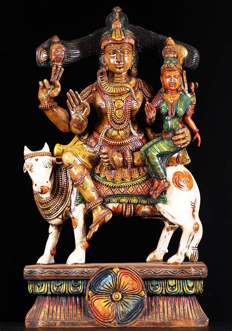 Sold Wood Shiva And Parvati Seated On Nandi 30 76w19ai Hindu Gods