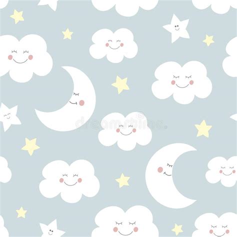 Cute Clouds Seamless Pattern Seamless Texture For Baby Blue