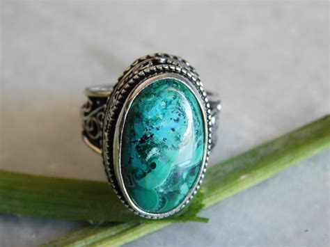Natural Chrysocolla Ring Sterling Silver Ring Stone Etsy