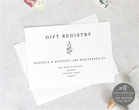 T Registry Card Template Editable Printable Instant Etsy