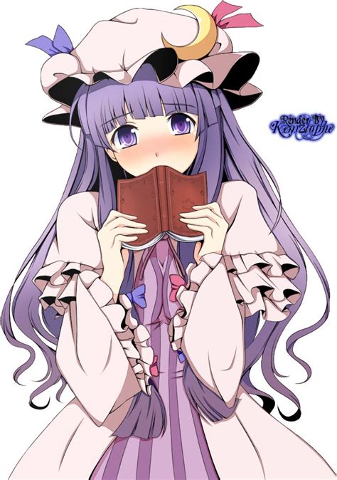 An Anime Girl With Long Purple Hair And Horns On Her Head Is Reading A Book