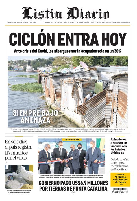 Portada Periódico Listín Diario Jueves 30 De Julio 2020 Dominicanado