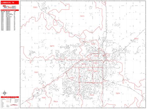 Lubbock Texas Zip Code Wall Map Red Line Style By Marketmaps Mapsales
