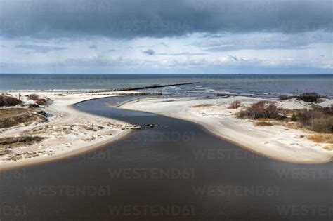 Aerial View Of Sventoji River Entering Baltic Sea Sventoji Lithuania