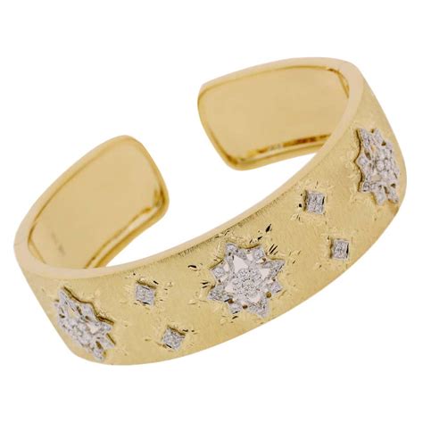 98 Carat Diamond Mid Century Solid Gold Hand Florentined Bangle