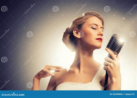 Attractive Female Singer With Microphone Stock Photo Image Of Event
