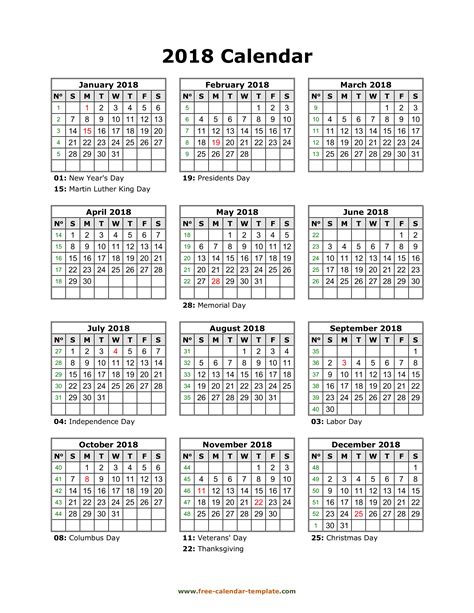 2018 Yearly Calendar Template Hq Printable Documents