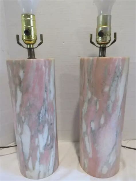 Vintage Mcm Mid Century Modern Vermont Marble Co Cylinder Table Lamps
