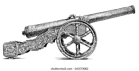 Ancient Cannon Vintage Ink Engraving Illustration Stock Illustration