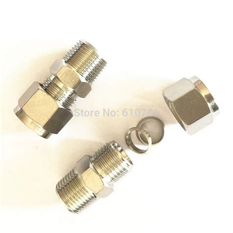 2pcs Double Ferrule Tube Fitting Male Connector 10 Mm Odx38 Npt Stainless Steel 304 In Pipe
