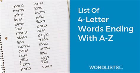 List Of 4 Letter Words Ending With A Z