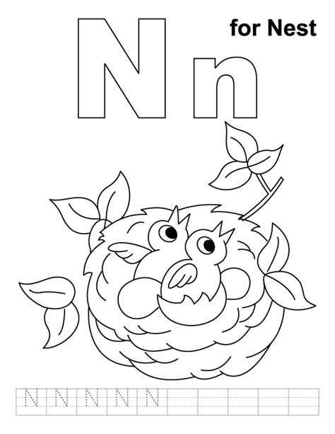 N For Nest Coloring Page With Handwriting Practice Download Free N