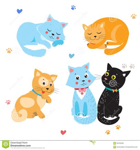 Cartoon Cute Cats Vector Set Of Various Cute Cats Kittens On White