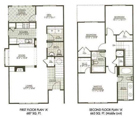 Perfect 2 Story Townhouse Floor Plans With Garage And View Town House