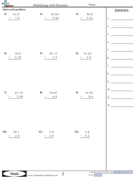 Multiplication decimals worksheet horizontal up to 2 decimal places a. 5.nbt.7 Worksheets