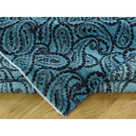 9'4"x12'3" On Clearance Teal Blue Hand-Knotted Paisley Design Dense