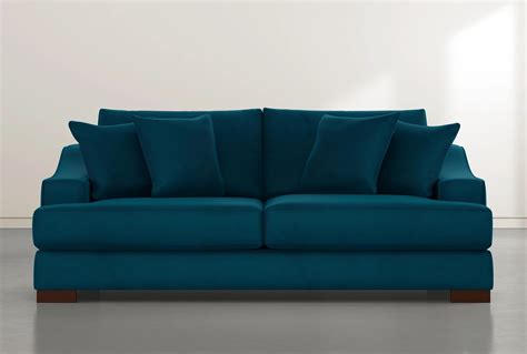 Lodge 96 Teal Blue Velvet Sofa Living Spaces