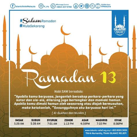 Jadwal lengkap waktu imsakiyah dan buka puasa ramadhan 1439. Salam Ramadan - Islamic Relief Malaysia - 2018 - mula ...