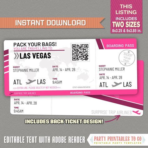 Hier die besten verbindungen finden und preiswerte flugtickets buchen. Editable Airplane Boarding Pass (Pink) Surprise Trip ...