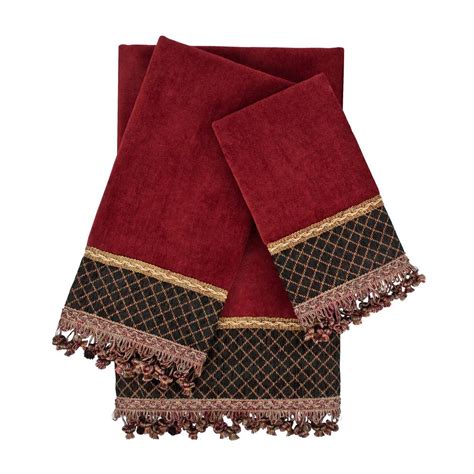 Sherry Kline Arcadia Red Embellished Towel Set 3 Piece Sk000996 The