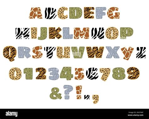Handdrawn Alphabet Letters And Numbers Set With Jungle Animals Skin