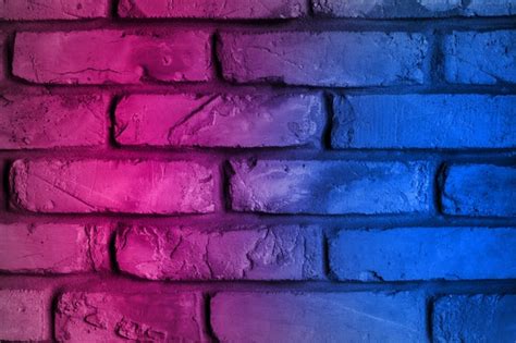 Premium Photo Lighting Neon Effect Red And Blue On Brick Wall For Background