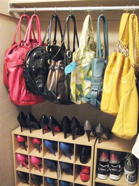 Small closet organization tips and tricks. Hang purses in closet with shower curtain hooks. I've been ...