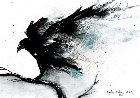 Abstract Raven Ink Painting Painting By Silja Erg Pixels
