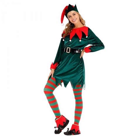 Women S Deluxe Green Elf Cosplay Dress Holiday Santa S Helper Costumes