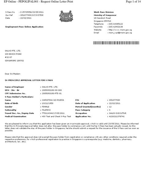 7 work permit approval letter singapore approval