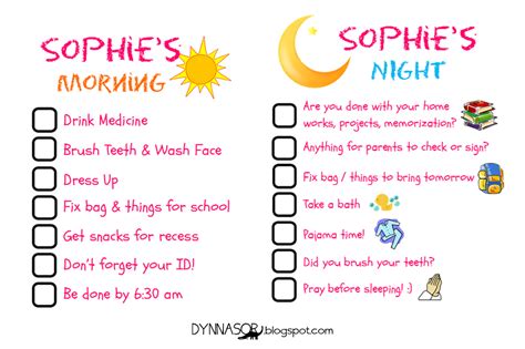 Dynnasor Morning And Evening Routine Checklist For Kids