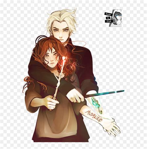 Anime Draco Malfoy And Hermione Granger Hd Png Download Harry Potter