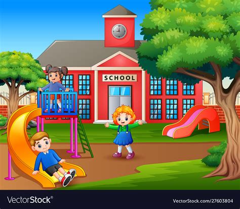 Cartoon Kids Playing On School Playground Vector Image