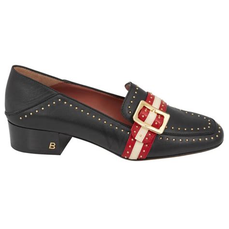 Bally Ladies Janelle Leather Block Heel Studded Loafers World Of Watches