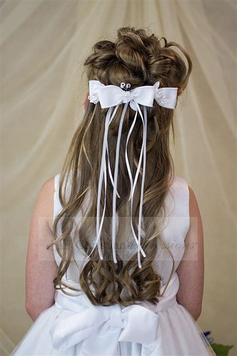 First Communion Hairpiece With Satin And Organza Bows Streamers And