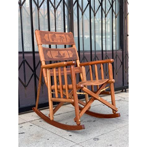 Vintage mid century modern folding wood slat chair #2 made in romania. Mid-Century Modern Costa Rican Leather Folding Rocking ...