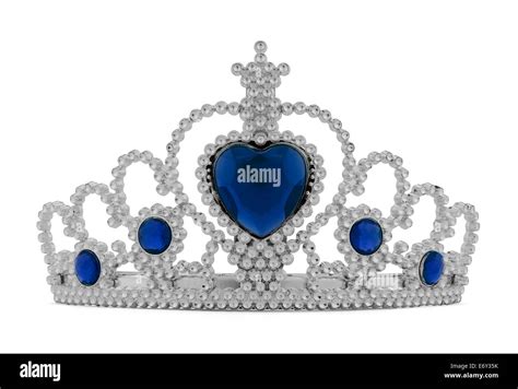 Girls Silver Tiara Crown With Blue Heart Isolated On White Background