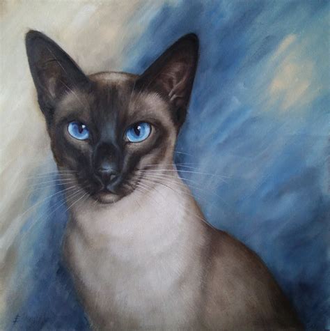 Oil Painting Siamese Cat Portrait Animal Picture Cat Art Etsy