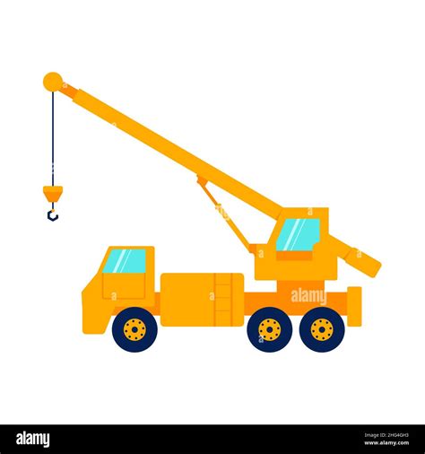 Construction Orange Crane Truck Side View Isolated On White Background