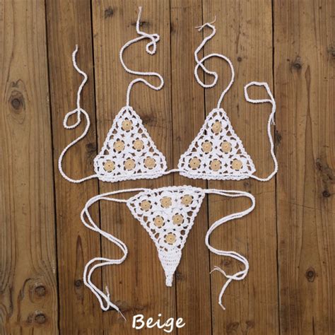 hand crochet sexy mini bikini set top bottom boho string 5992 hot sex picture