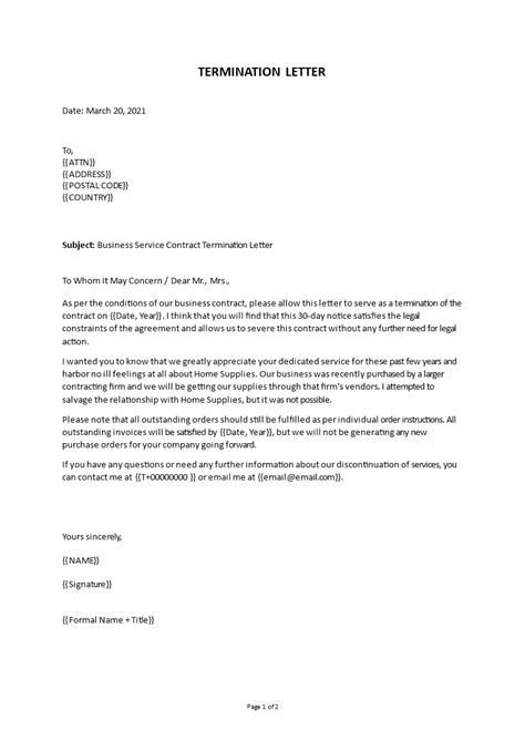 Business Contract Termination Letter Sle Template Infoupdate Org