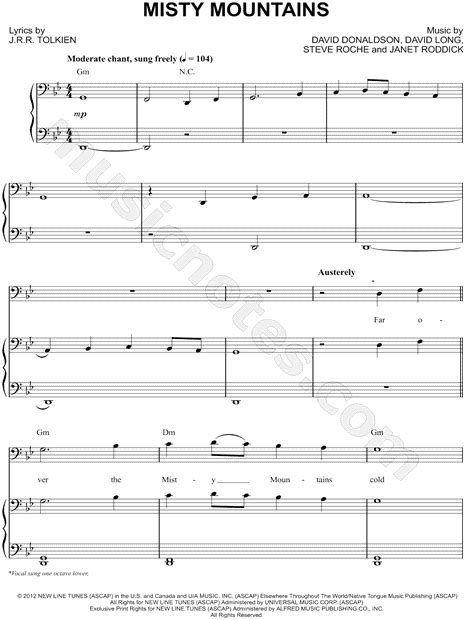 Misty Mountains From The Hobbit An Unexpected Journey Sheet Music In G Minor Transposable