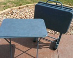 Cosco Blue Metal Vinyl TV Trays Table Set of 4 W/ Wheeled Stand - Etsy