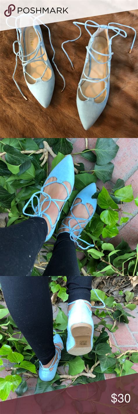 🐰 Pointy Toe Suede Lace Up Ballerina Blue Flats Blue Flats Suede