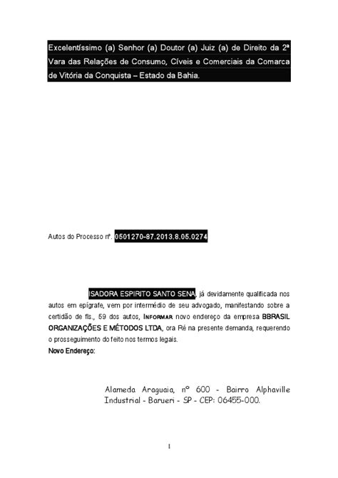 Pdf Peticao De Juntada De Novo Endereco Thiane Mares