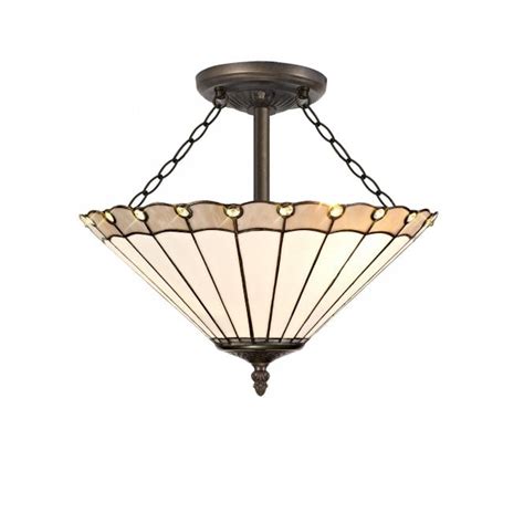 Tiffany 3 Light Semi Flush Ceiling Light 40cm Grey Cream Crystal