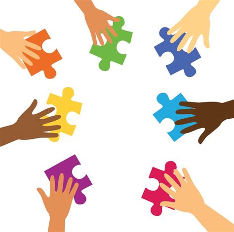 Download Many Hands Holding Colorful Puzzle Pieces Vector Art Choose