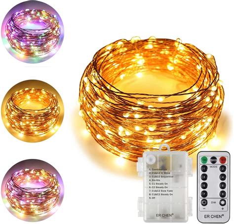 Erchen Battery Operated Dual Color Led String Lights 66ft 20m 200 Leds